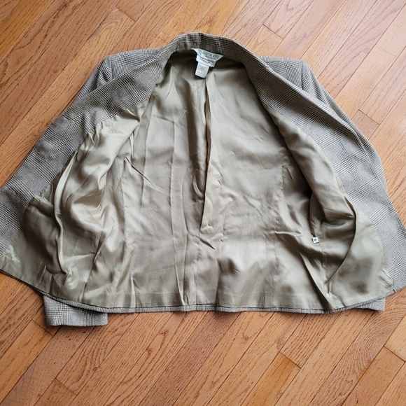 Austin Reed Plaid Taupe Silk Blend Core Blazer Jacket 6 Vintage - Picture 8 of 13